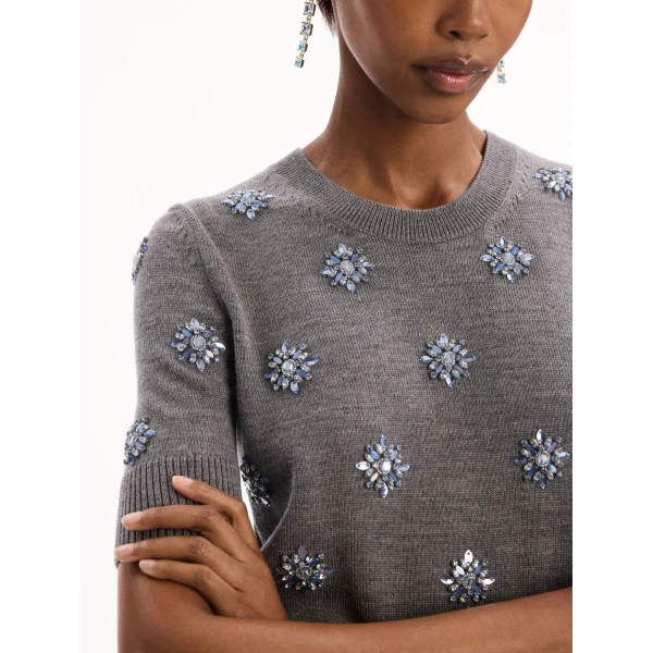 Oscar de la Renta Crystal Embroidered Pullover, view 6