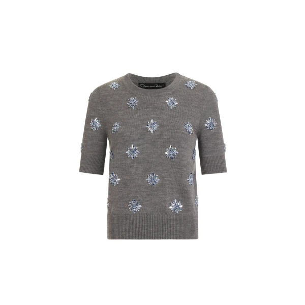 Oscar de la Renta Crystal Embroidered Pullover