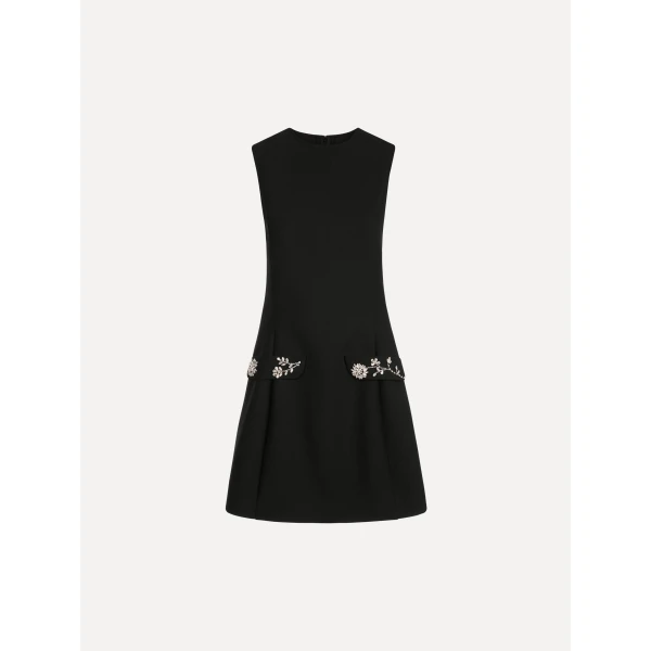 Oscar de la Renta Crystal Floral Embroidered Cocktail Dress in Black, view 2