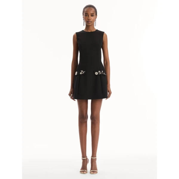 Oscar de la Renta Crystal Floral Embroidered Cocktail Dress in Black, view 4