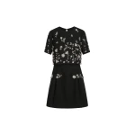 Oscar de la Renta Crystal Floral Embroidered Cocktail Dress in Black
