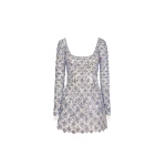 Oscar de la Renta Crystal & Glass Embroidered Cocktail Dress in Lilac