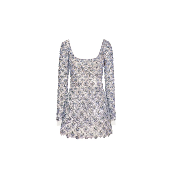 Crystal & Glass Embroidered Cocktail Dress in Lilac