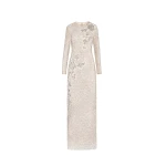 Oscar de la Renta Crystal Grid Floral Embroidered Long Sleeve Gown