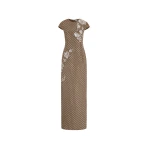 Oscar de la Renta Crystal Grid Floral Embroidered Short Sleeve Gown
