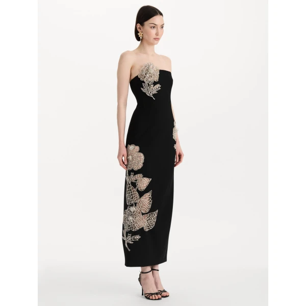 Oscar de la Renta Crystal Leaves Embroidered Cocktail Dress, view 4