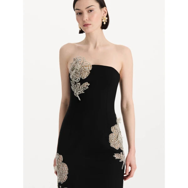 Oscar de la Renta Crystal Leaves Embroidered Cocktail Dress, view 5