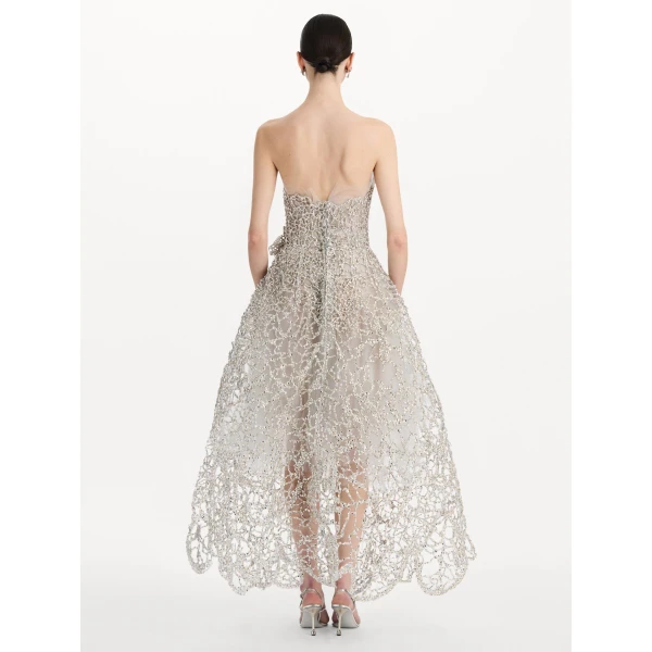 Oscar de la Renta Crystal Leaves Embroidered Gown