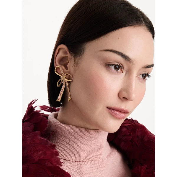 Oscar de la Renta Crystal Pavé Threaded Bow Clip-On Earrings, view 2