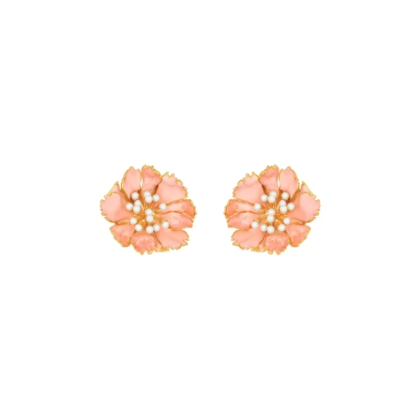Oscar de la Renta Enamel Carnation Clip-On Earrings