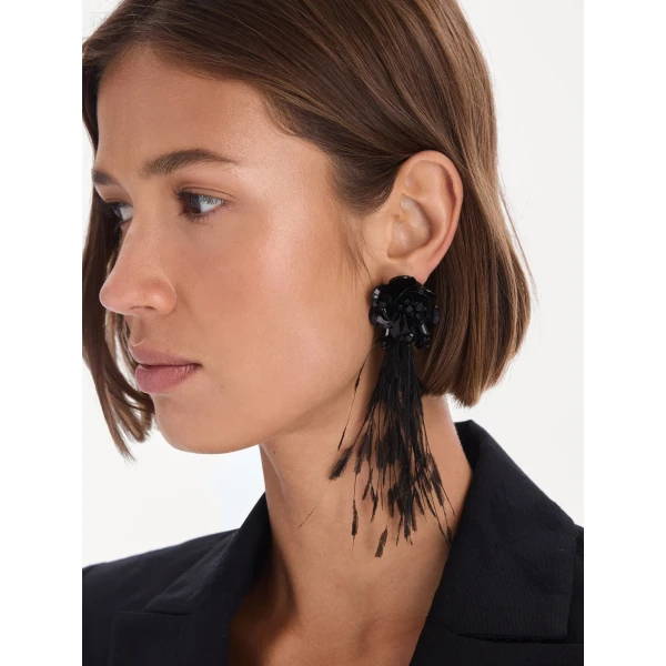 Oscar de la Renta Feather Fringe Earrings, view 2