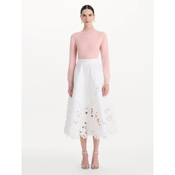 Oscar de la Renta Floral Cutout Cotton Twill Skirt, view 2