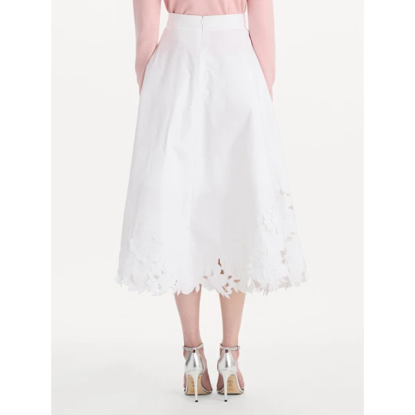 Oscar de la Renta Floral Cutout Cotton Twill Skirt, view 4