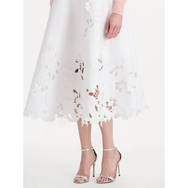 Oscar de la Renta Floral Cutout Cotton Twill Skirt, view 6