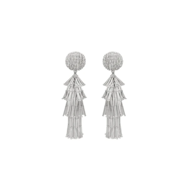 Oscar de la Renta Fringe Tassel Earrings in Silver