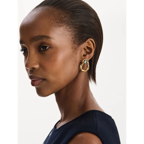 Oscar de la Renta Hammered Loop Stone Earrings, view 2
