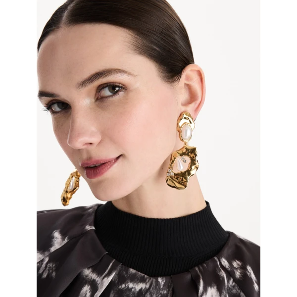 Oscar de la Renta Hammered Pearl Clip-On Earrings, view 2
