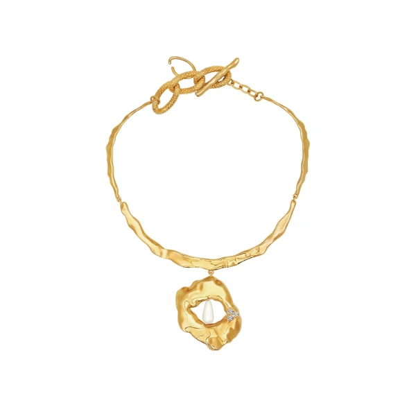 Oscar de la Renta Hammered Pearl Pendant Necklace