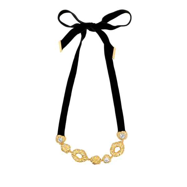 Oscar de la Renta Hammered Stone Velvet Necklace