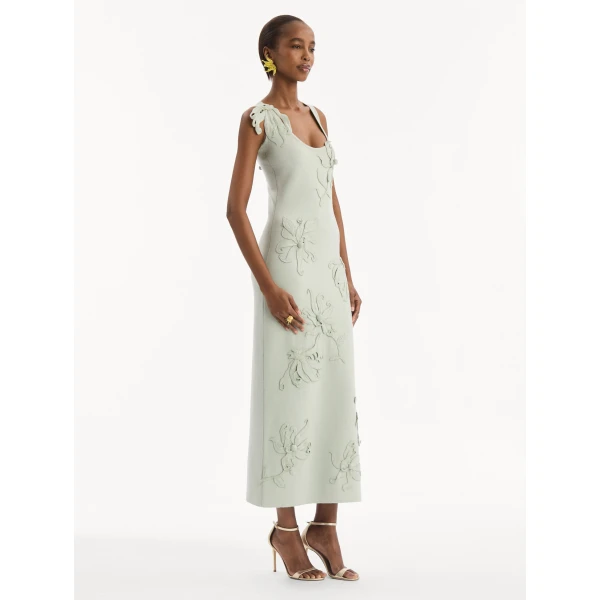 Oscar de la Renta Hibiscus Embroidered Knit Pencil Dress, view 4
