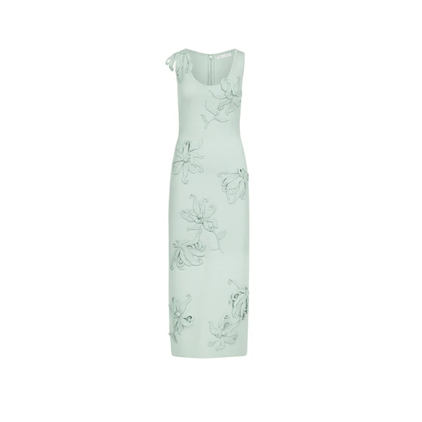 Hibiscus Embroidered Knit Pencil Dress