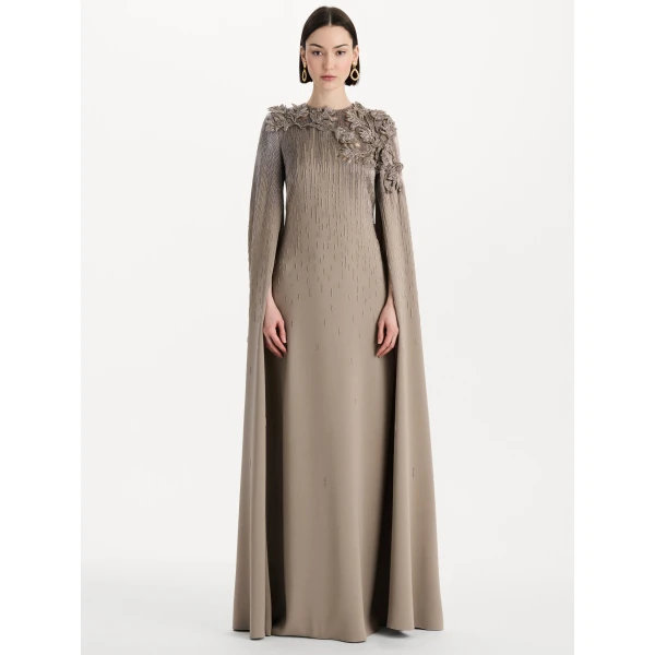Oscar de la Renta Intarsia Leaves Cutout Embroidered Caftan