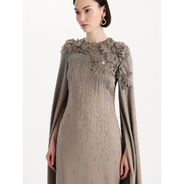 Oscar de la Renta Intarsia Leaves Cutout Embroidered Caftan