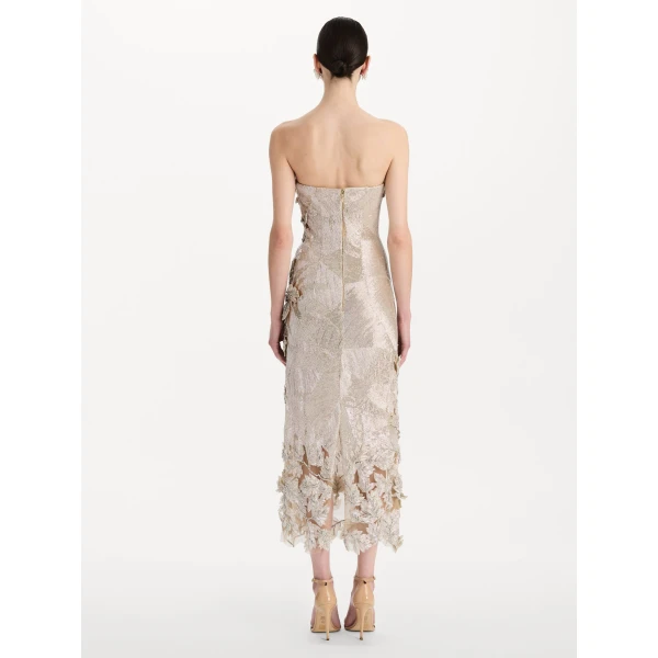 Oscar de la Renta Intarsia Leaves Cutout Embroidered Cocktail Dress