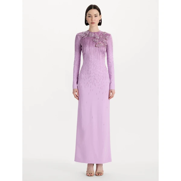 Oscar de la Renta Intarsia Leaves Cutout Embroidered Gown