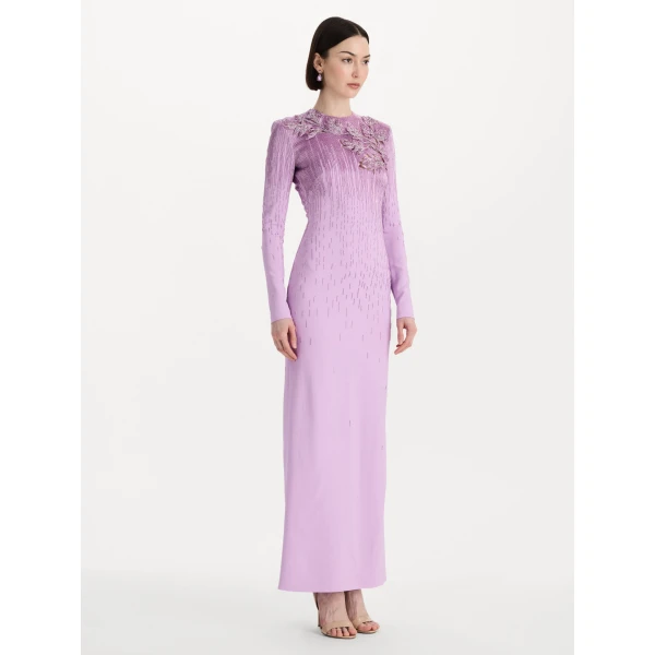Oscar de la Renta Intarsia Leaves Cutout Embroidered Gown
