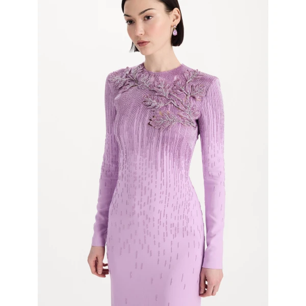 Oscar de la Renta Intarsia Leaves Cutout Embroidered Gown