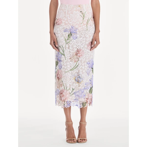 Oscar de la Renta Large Iris Degrade Printed Lace Pencil Skirt, view 4