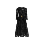 Oscar de la Renta Long Sleeve Chrysanthemum Guipure Cocktail Dress