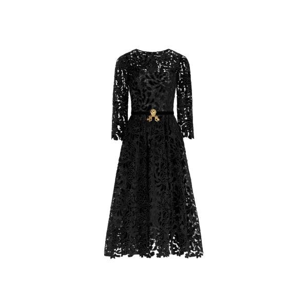 Long Sleeve Chrysanthemum Guipure Cocktail Dress
