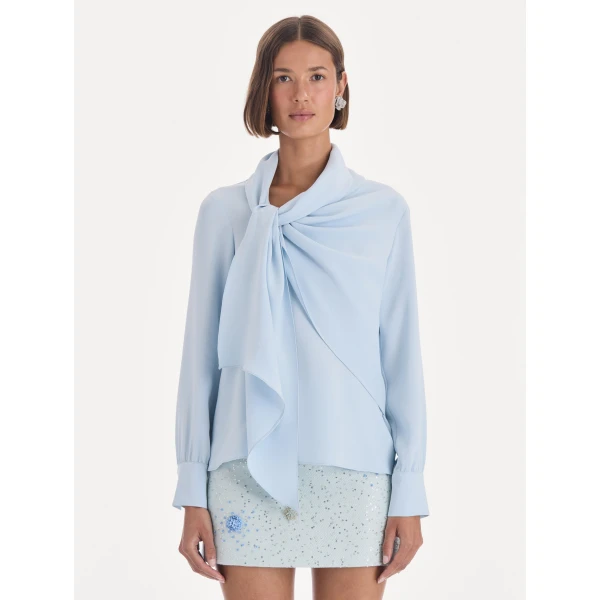 Oscar de la Renta Long Sleeve Neck Tie Detail Georgette Blouse, view 2
