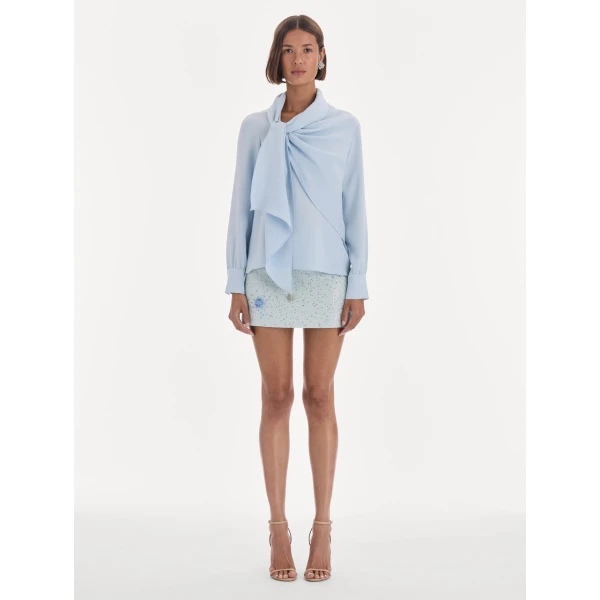Oscar de la Renta Long Sleeve Neck Tie Detail Georgette Blouse, view 3