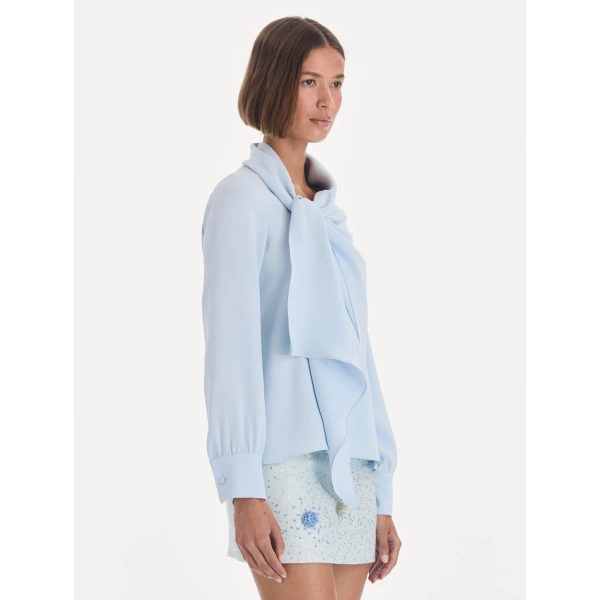 Oscar de la Renta Long Sleeve Neck Tie Detail Georgette Blouse, view 5