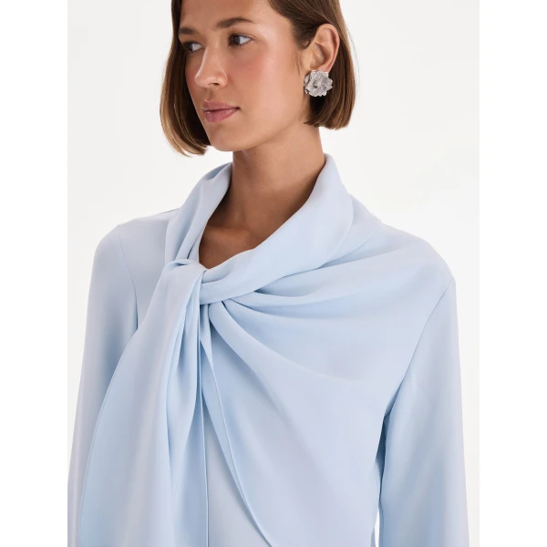 Oscar de la Renta Long Sleeve Neck Tie Detail Georgette Blouse, view 6