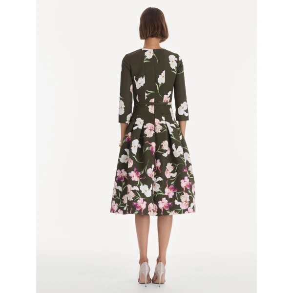 Oscar de la Renta Long Sleeve Painted Iris Degrade Faille Cocktail Dress, view 3