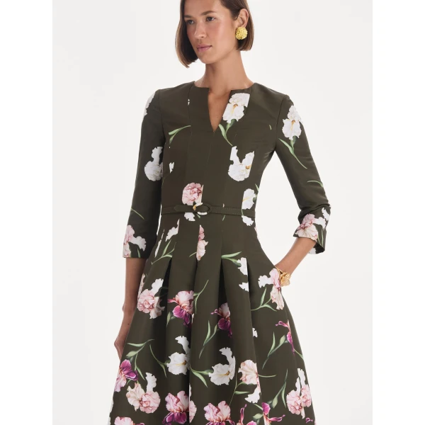 Oscar de la Renta Long Sleeve Painted Iris Degrade Faille Cocktail Dress, view 5