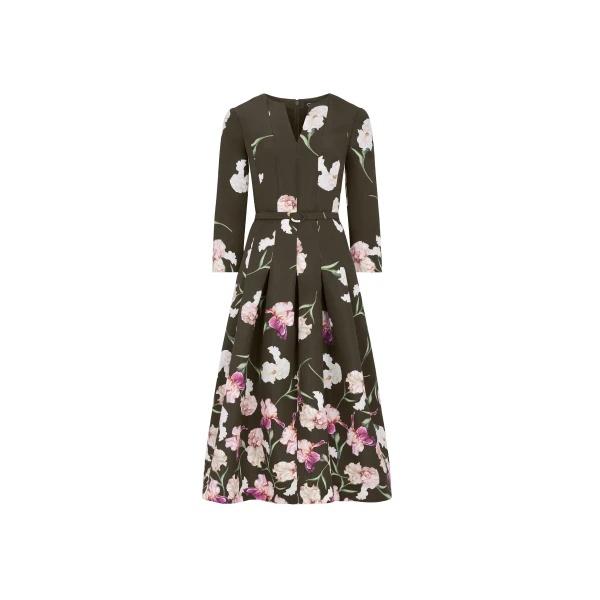 Long Sleeve Painted Iris Degrade Faille Cocktail Dress