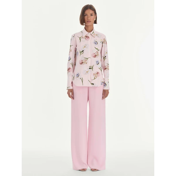 Oscar de la Renta Long Sleeve Painted Iris Poplin Blouse