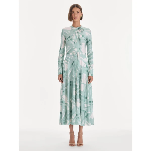 Oscar de la Renta Long Sleeve Stripey Plaid Jersey Day Dress