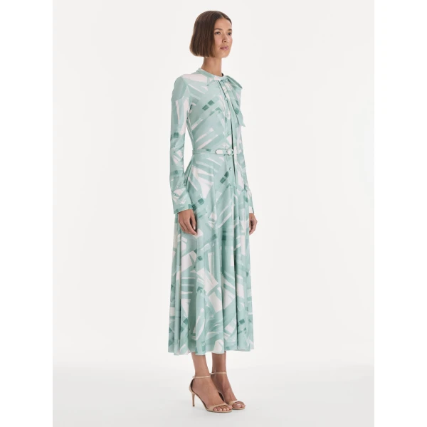 Oscar de la Renta Long Sleeve Stripey Plaid Jersey Day Dress