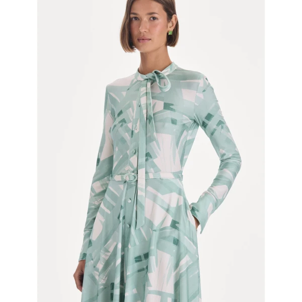 Oscar de la Renta Long Sleeve Stripey Plaid Jersey Day Dress