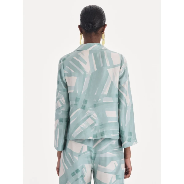 Oscar de la Renta Long Sleeve Stripey Plaid Silk Twill Blouse