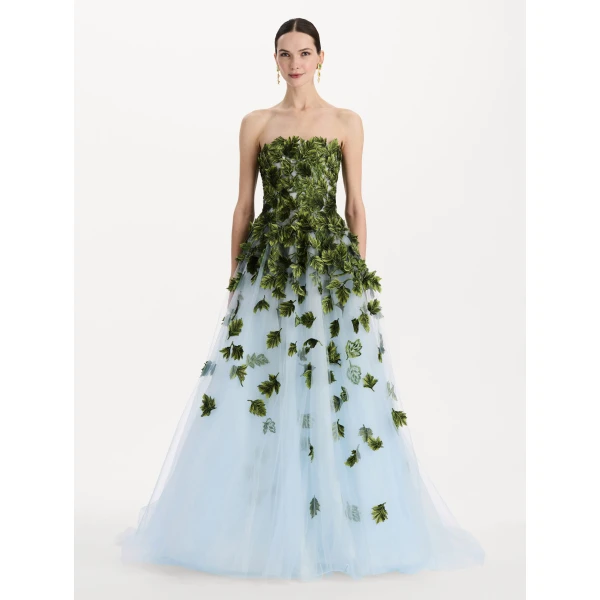 Oscar de la Renta Maple Leaf Appliqué Gown, view 2