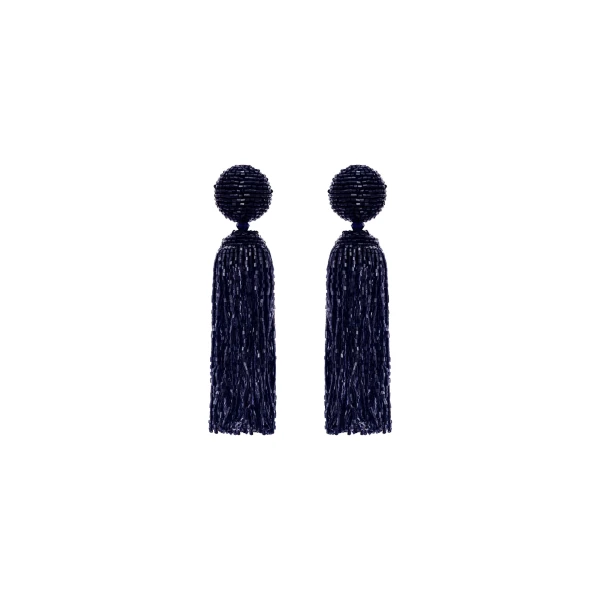 Oscar de la Renta Metallic Beaded Tassel Clip-On Earrings in Blue