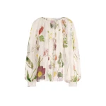 Oscar de la Renta Mixed Botanical Silk Chiffon Blouse