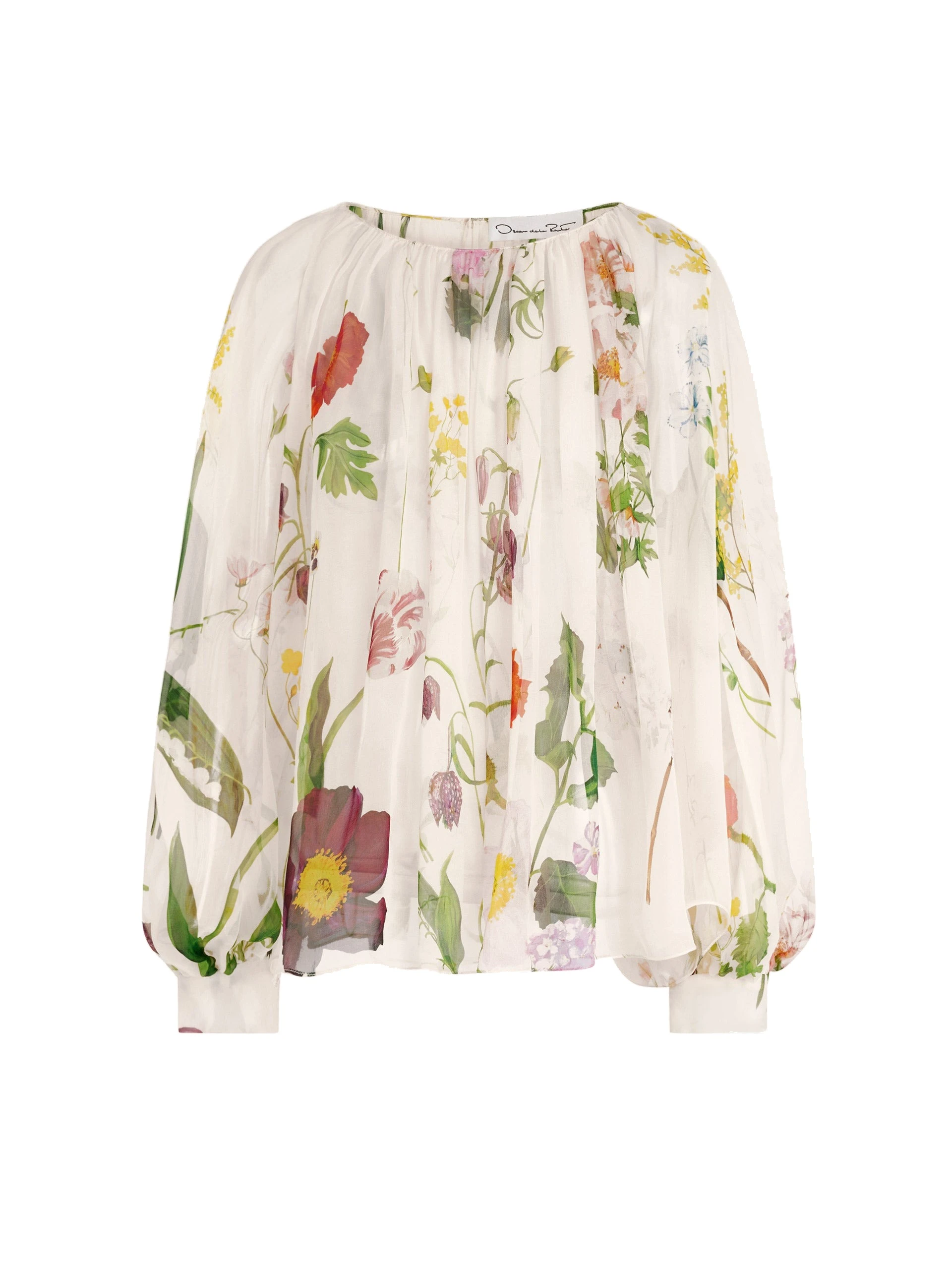 Oscar de la Renta Mixed Botanical Silk Chiffon Blouse | Tops | Coveti Oscar de la Renta Mixed Botanical Silk Chiffon Blouse